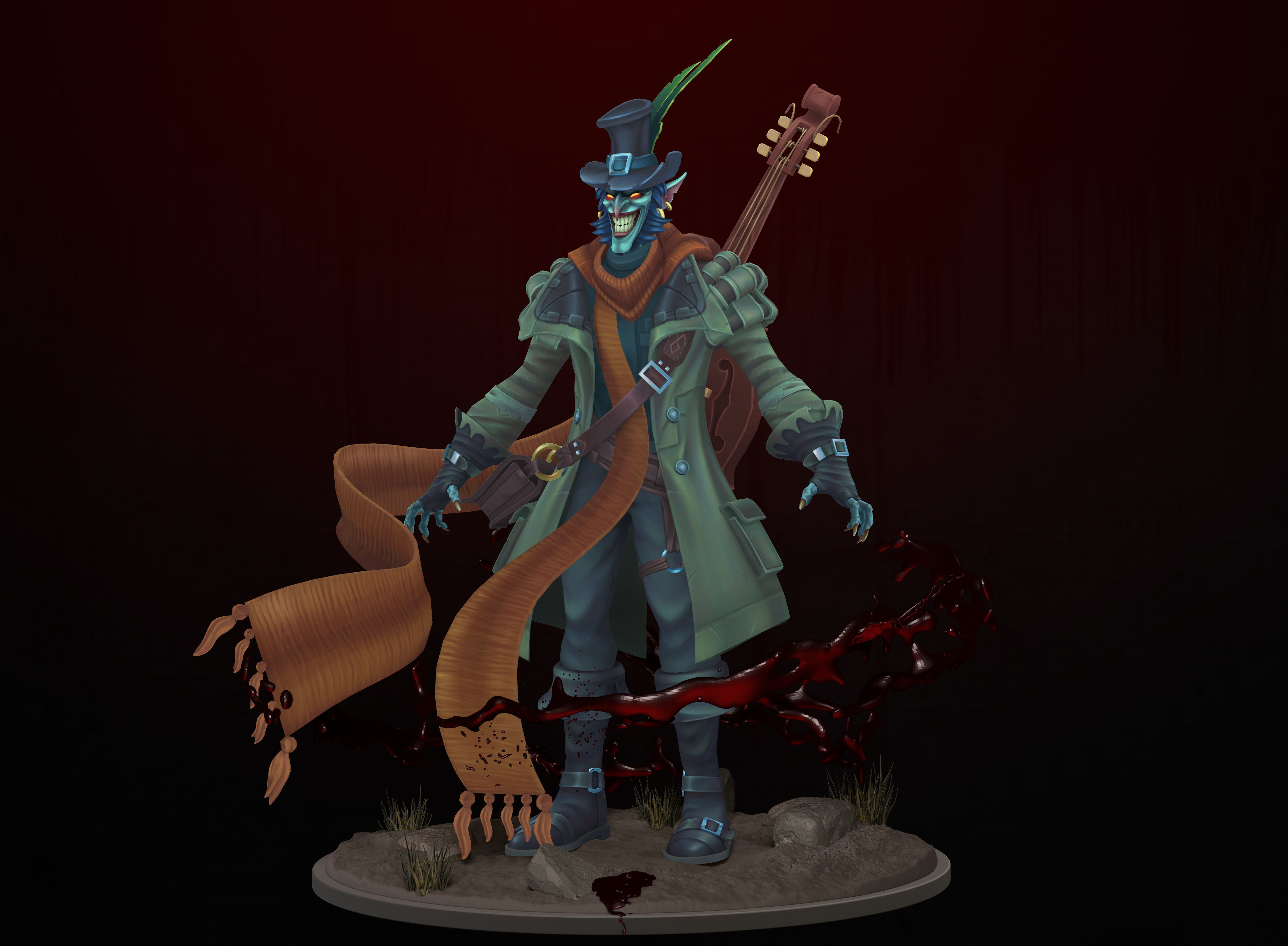 Instrumentalist clown Low-poly 3D model_3