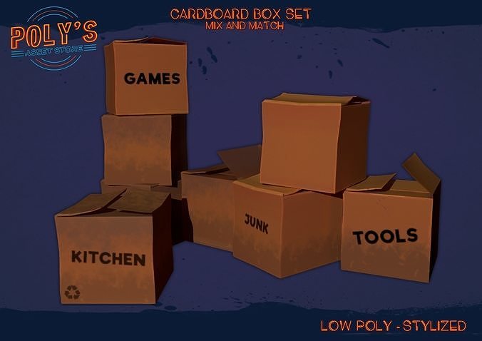 Stylized Cardboard Boxes Low-poly 3D model
