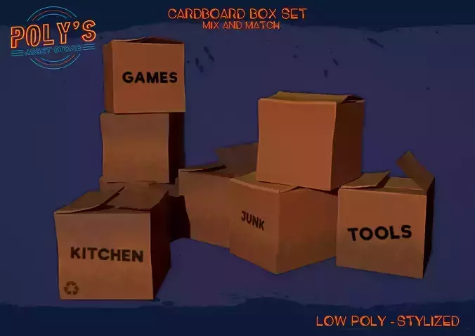 Stylized Cardboard Boxes Low-poly 3D model