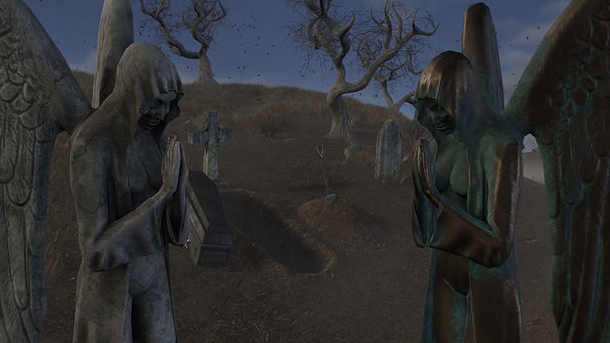 Low Poly Modular Cemetery Pack With PBR Materials Low-poly 3D model