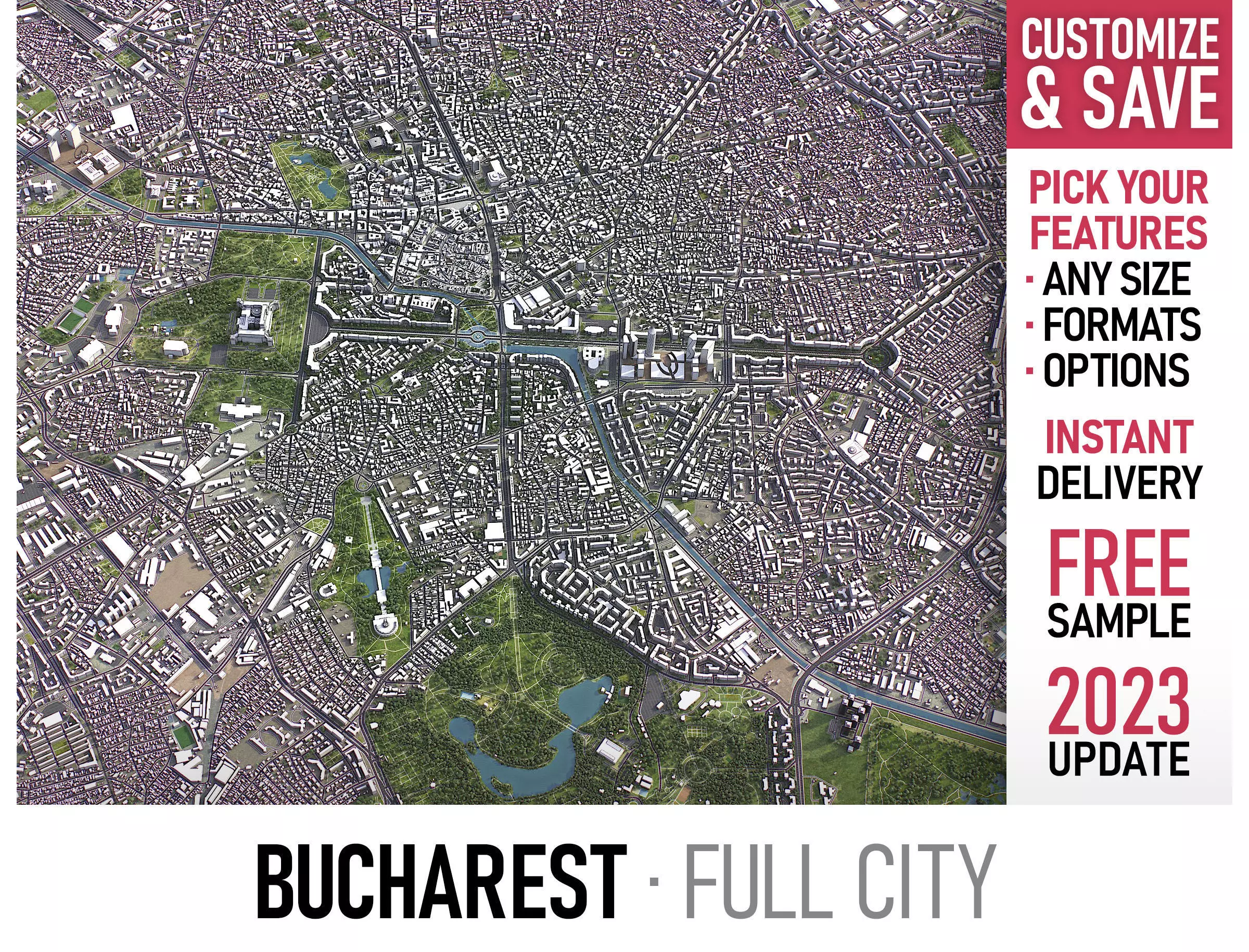Bucharest - 3D City Model Low-poly 3D model_0