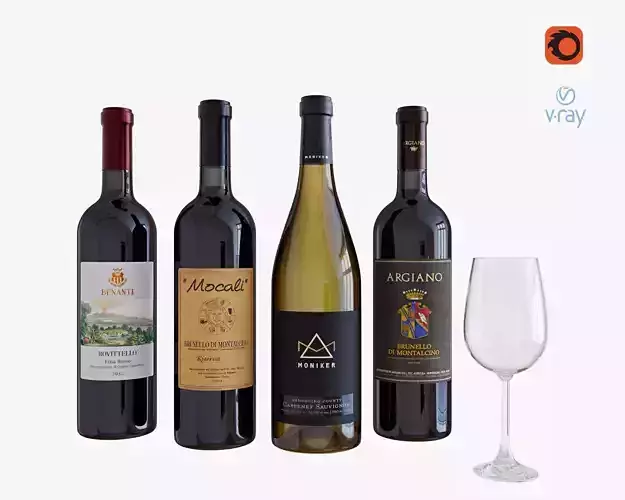 Wine bottle set 3 3D model