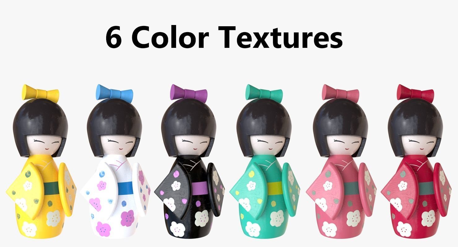 Kokeshi Japanese doll Low-poly 3D model_7