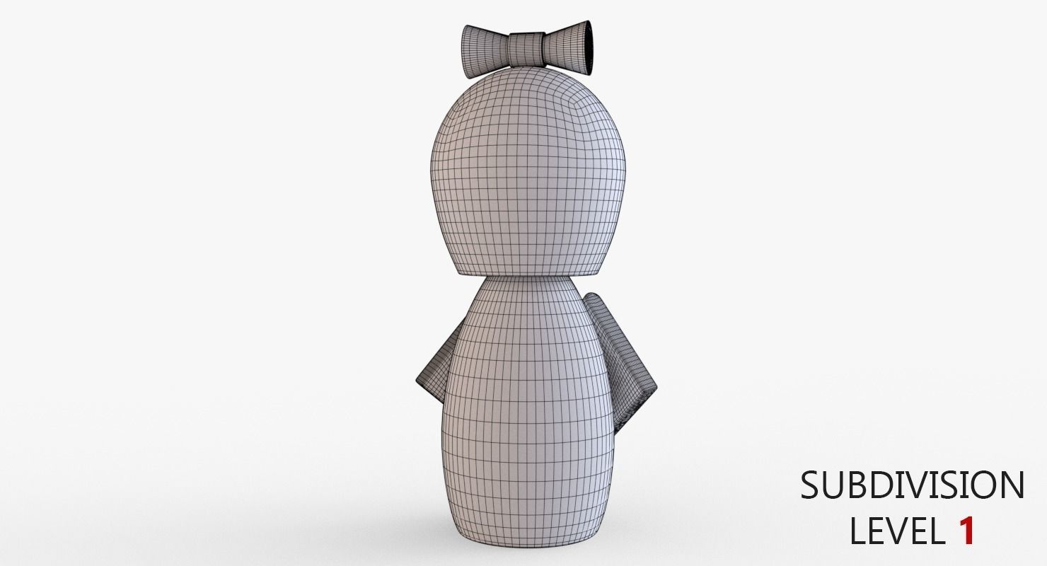Kokeshi Japanese doll Low-poly 3D model_12