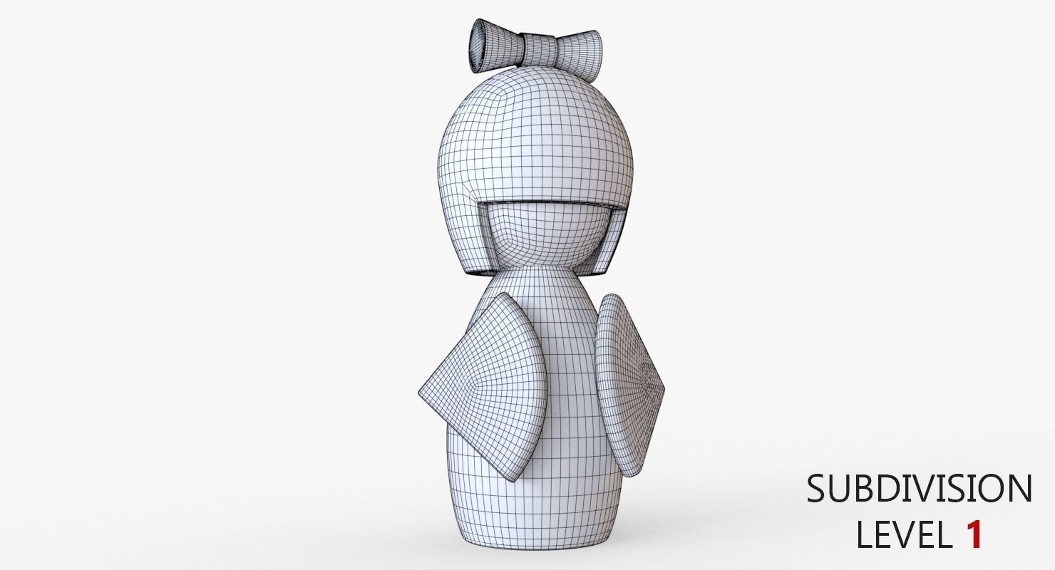 Kokeshi Japanese doll Low-poly 3D model_10