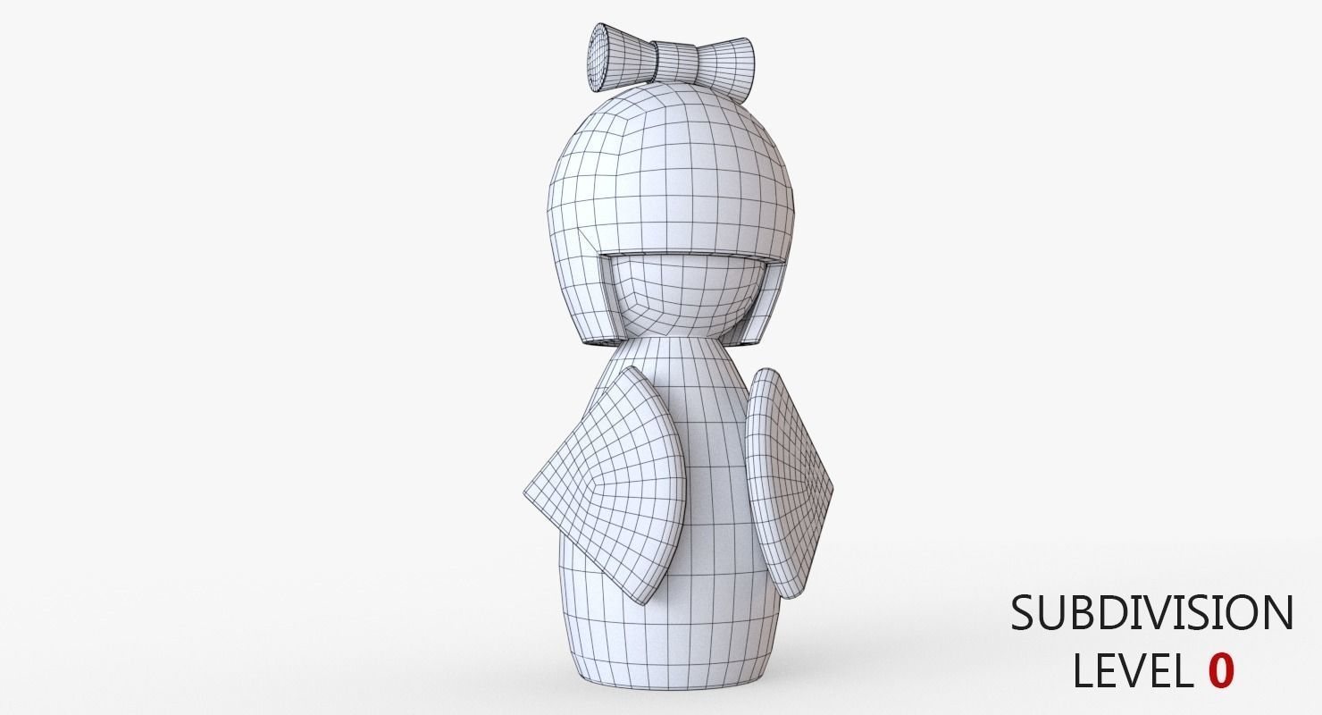 Kokeshi Japanese doll Low-poly 3D model_9