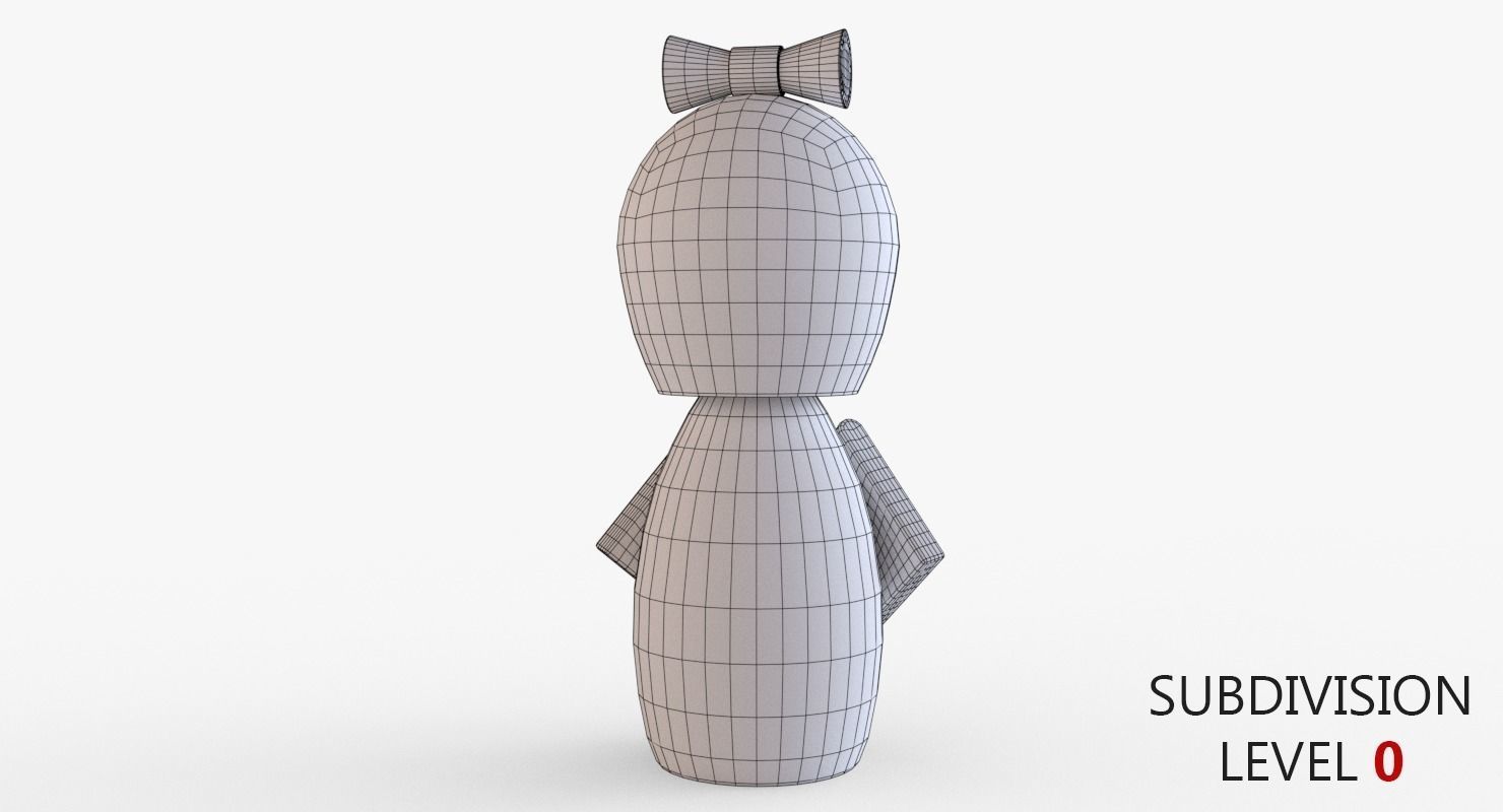 Kokeshi Japanese doll Low-poly 3D model_11