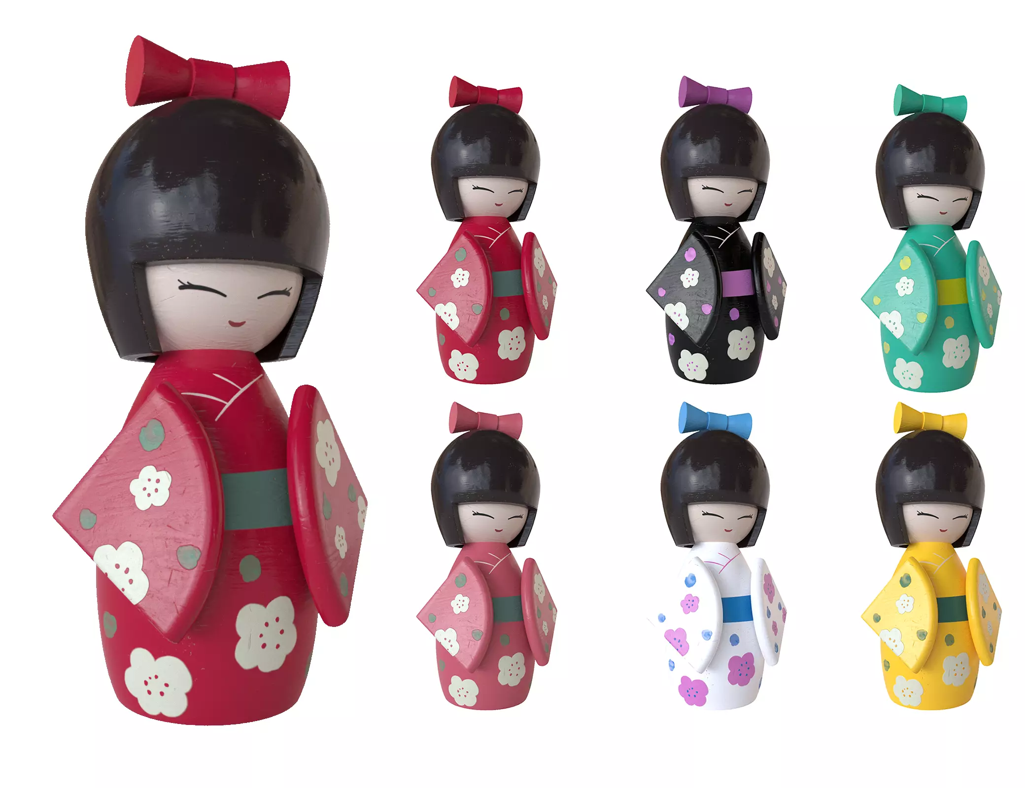 Kokeshi Japanese doll Low-poly 3D model_0