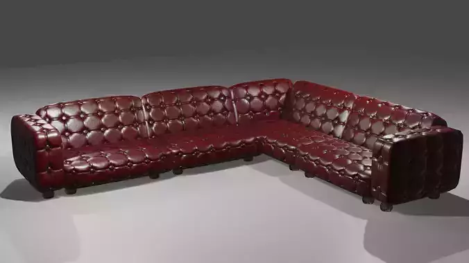 Game ready dark brown red leather sofa couch 3D model