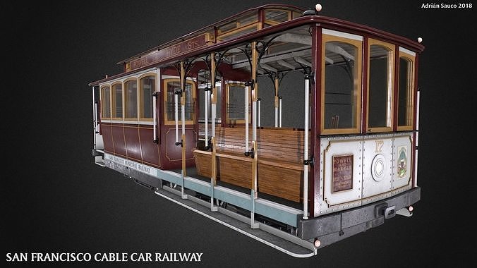San Francisco Classic Cable Car Railway Videogame Asset Low-poly 3D model