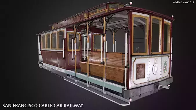 San Francisco Classic Cable Car Railway Videogame Asset Low-poly 3D model