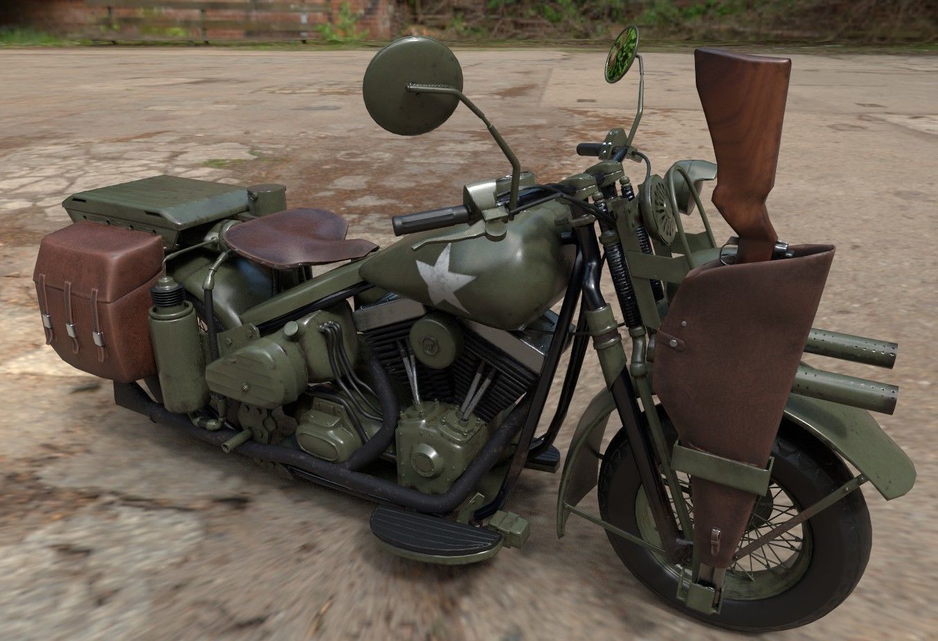 Motorcycle Custom Military HD Low-poly 3D model_4