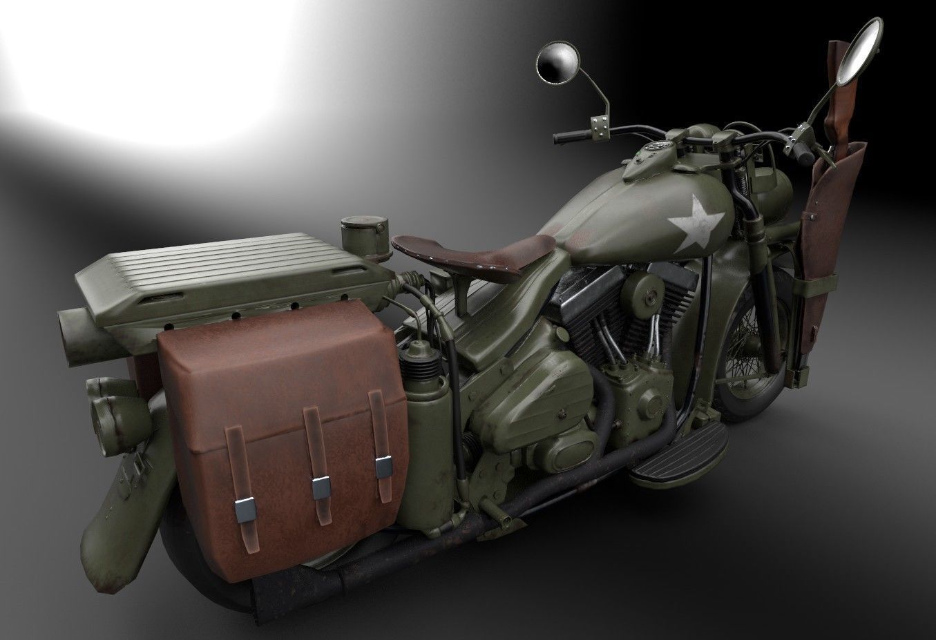 Motorcycle Custom Military HD Low-poly 3D model_5