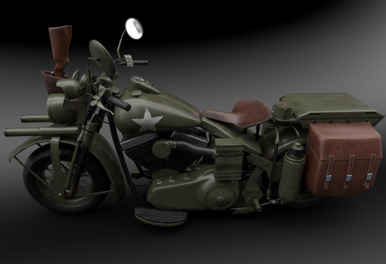 Motorcycle Custom Military HD Low-poly 3D model_2