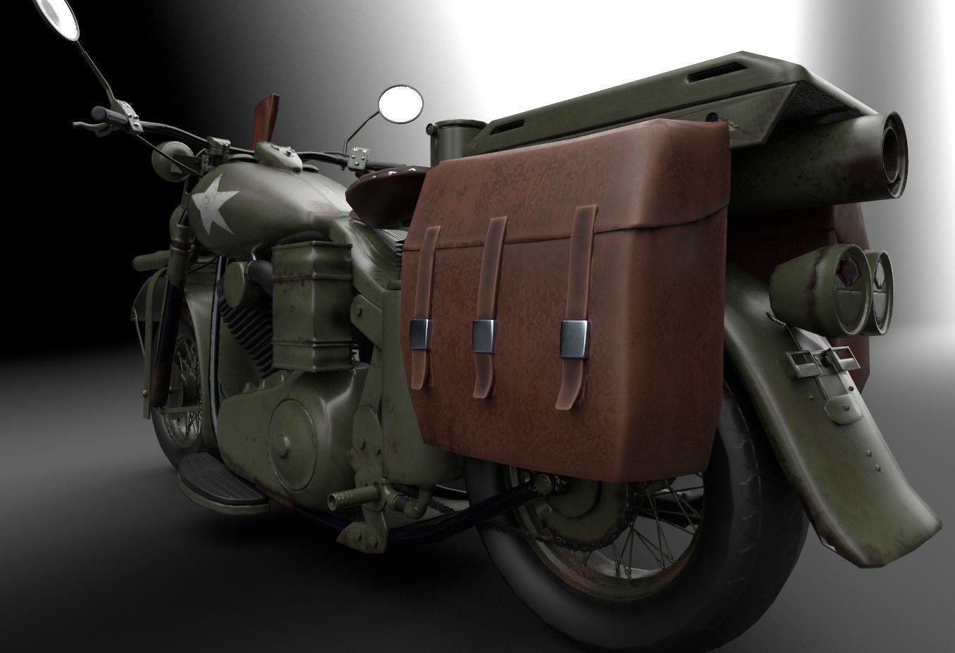 Motorcycle Custom Military HD Low-poly 3D model_9