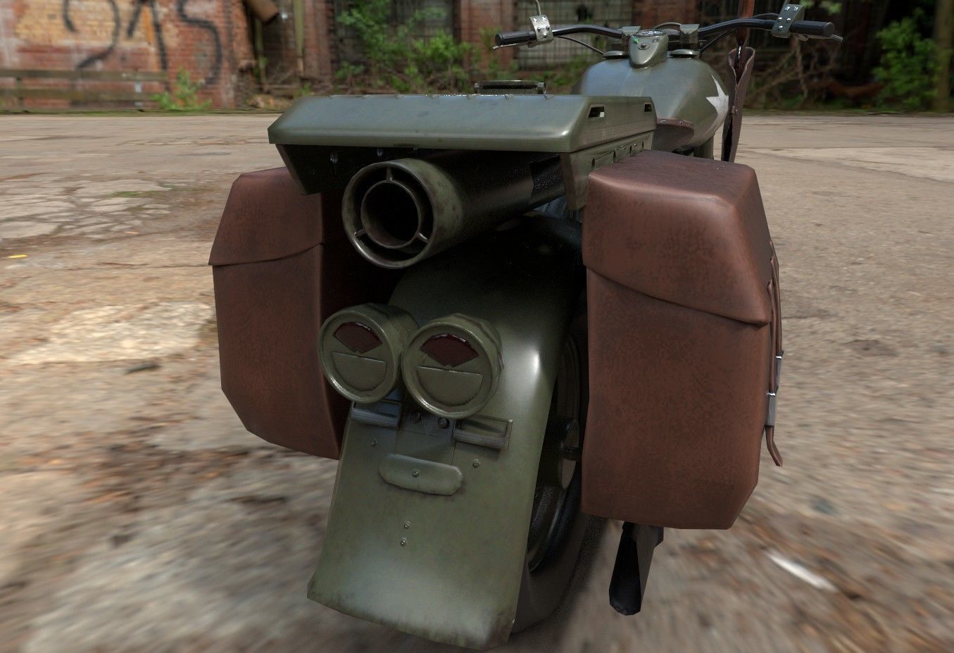 Motorcycle Custom Military HD Low-poly 3D model_10