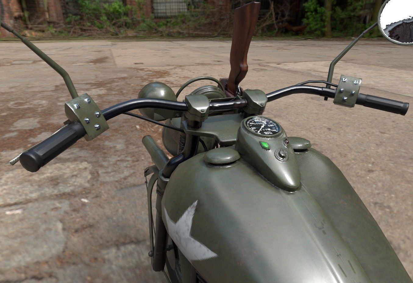 Motorcycle Custom Military HD Low-poly 3D model_15