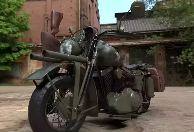 Motorcycle Custom Military HD Low-poly 3D model