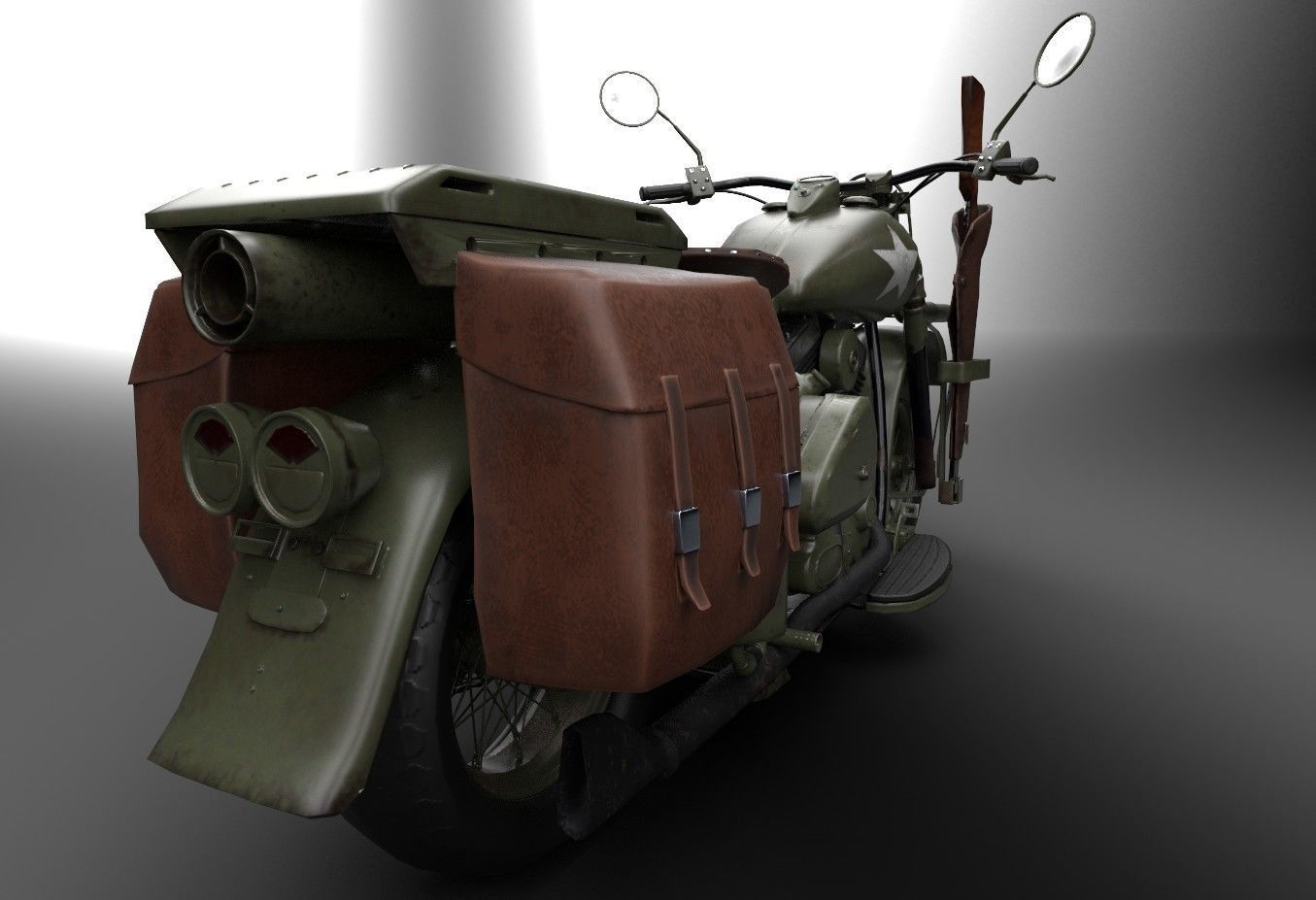 Motorcycle Custom Military HD Low-poly 3D model_8