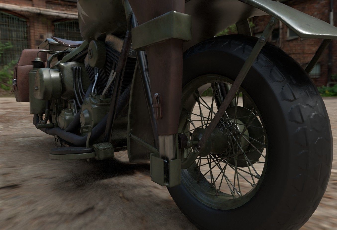 Motorcycle Custom Military HD Low-poly 3D model_6