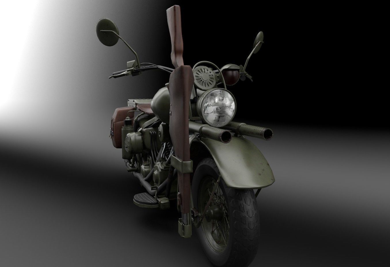 Motorcycle Custom Military HD Low-poly 3D model_3