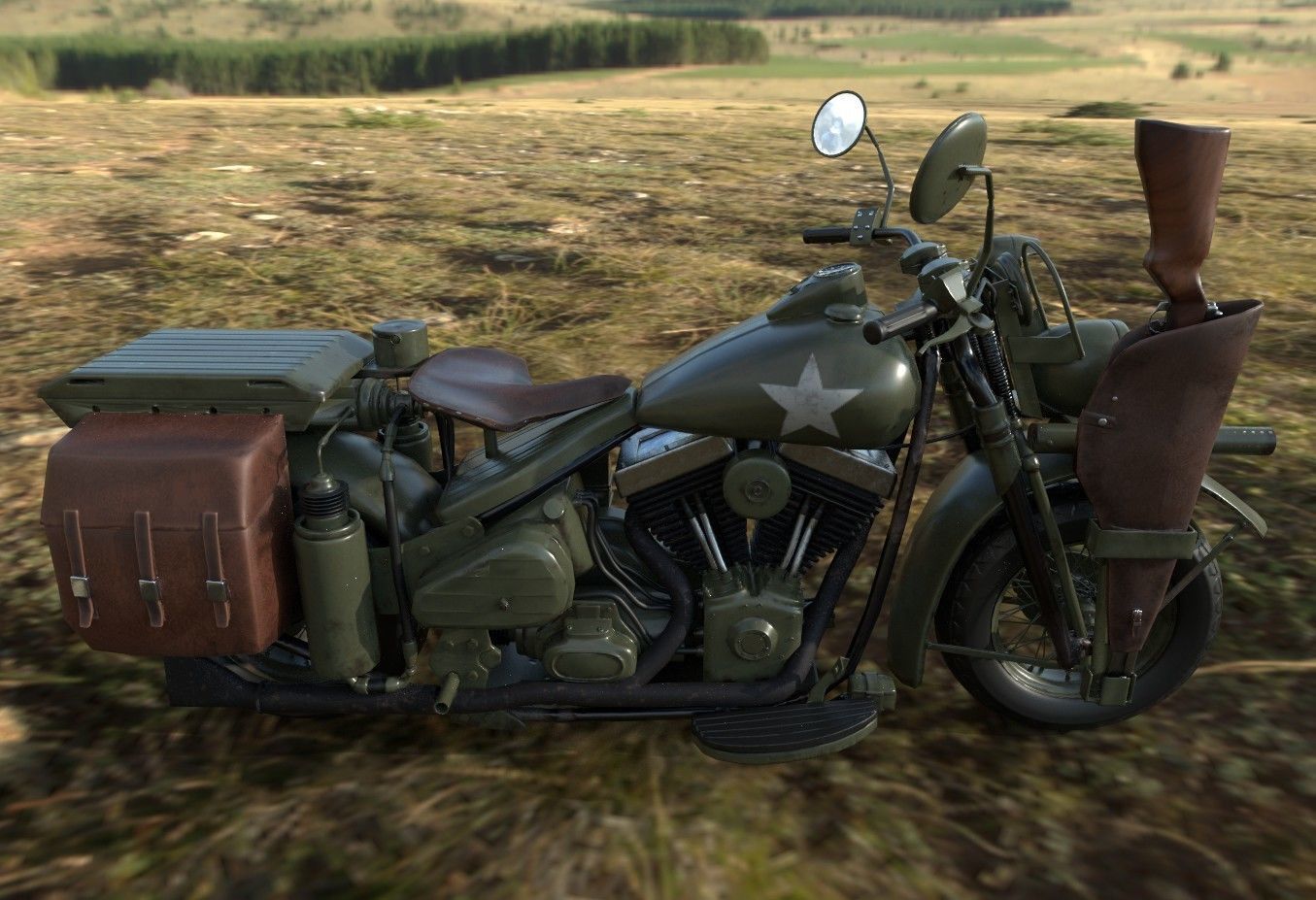 Motorcycle Custom Military HD Low-poly 3D model_11