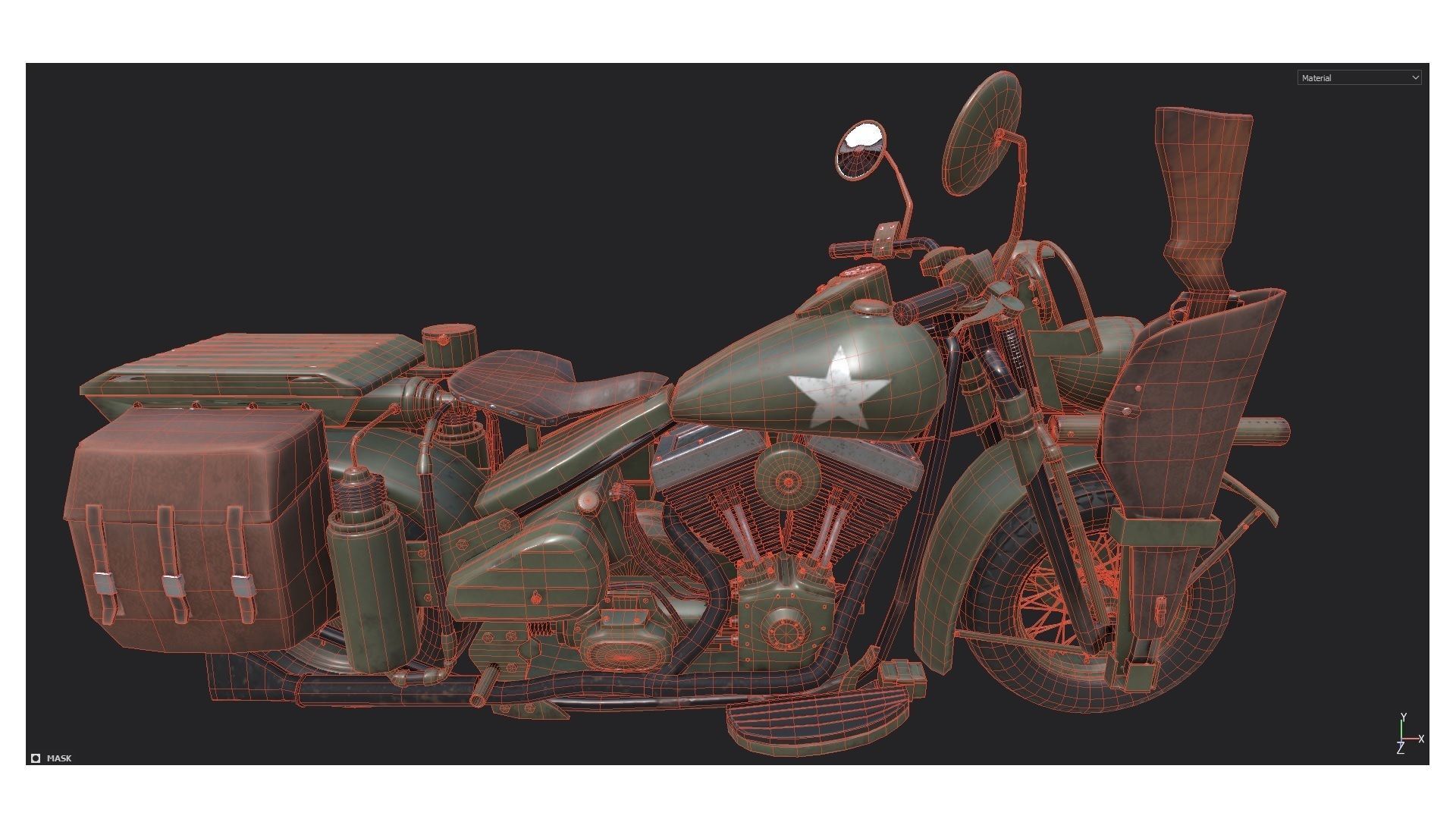 Motorcycle Custom Military HD Low-poly 3D model_16
