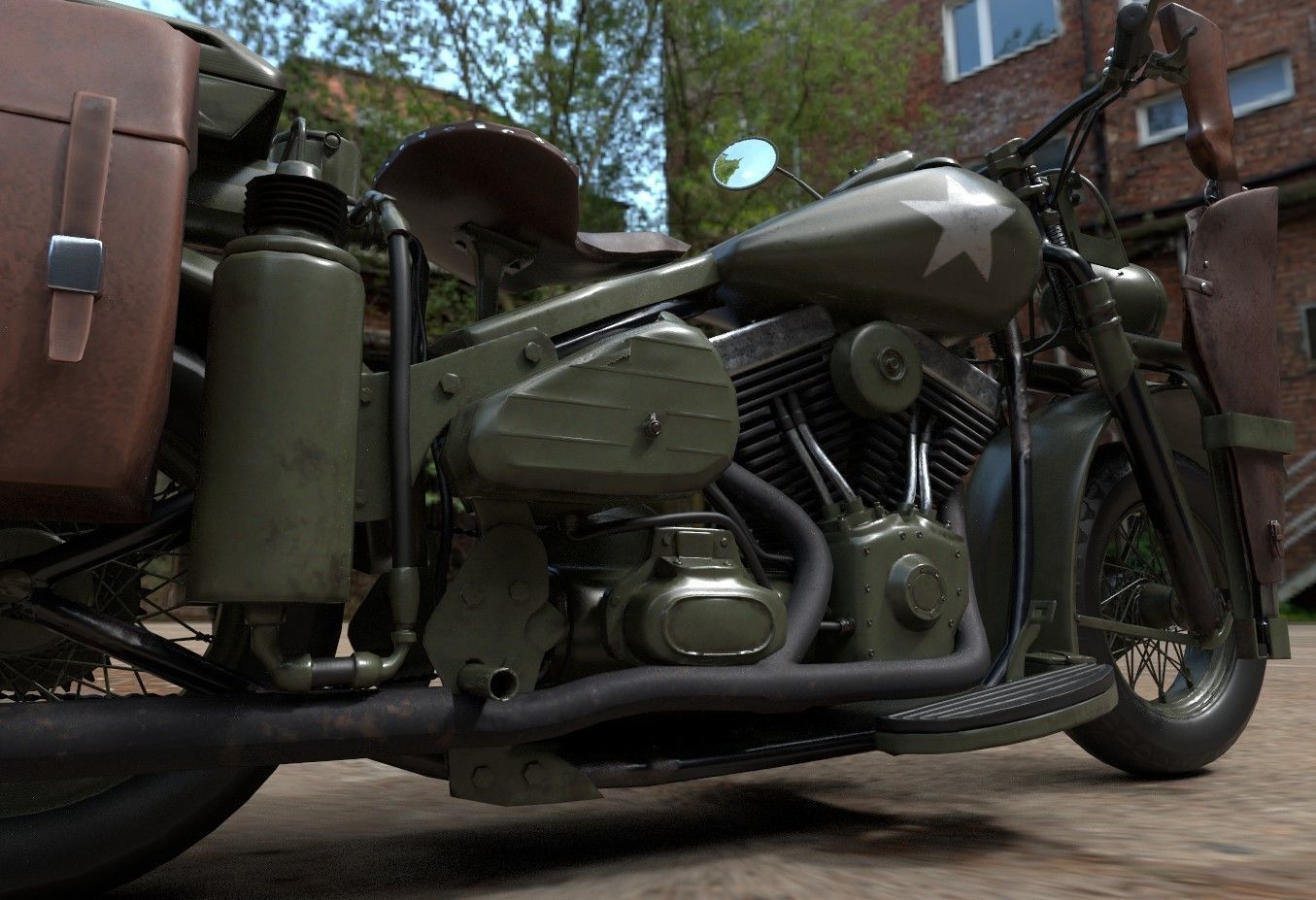 Motorcycle Custom Military HD Low-poly 3D model_7