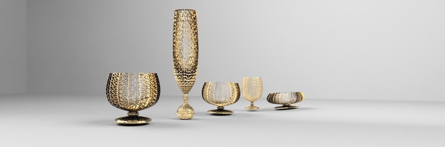 Wicker bowl set vase and plate 3D model_4