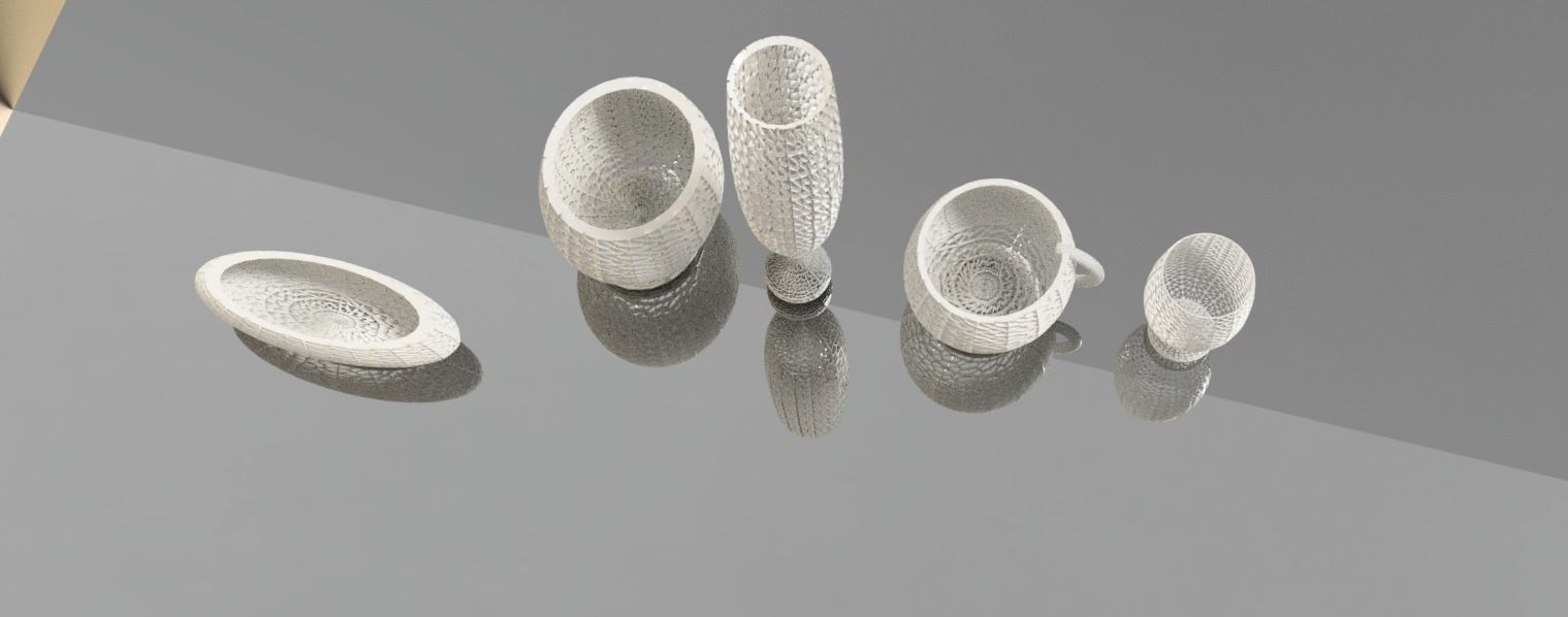 Wicker bowl set vase and plate 3D model_2