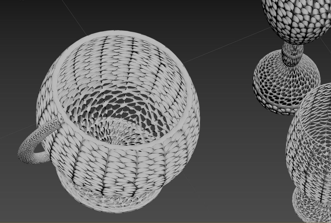 Wicker bowl set vase and plate 3D model_6