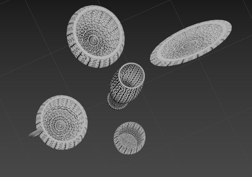 Wicker bowl set vase and plate 3D model_8