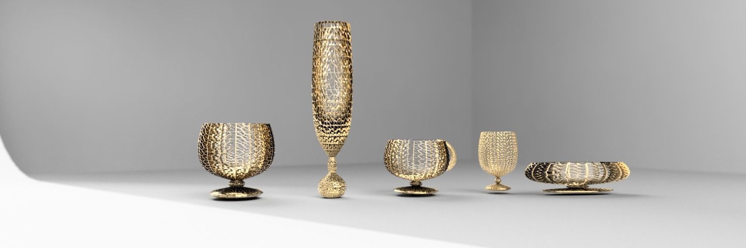 Wicker bowl set vase and plate 3D model_3