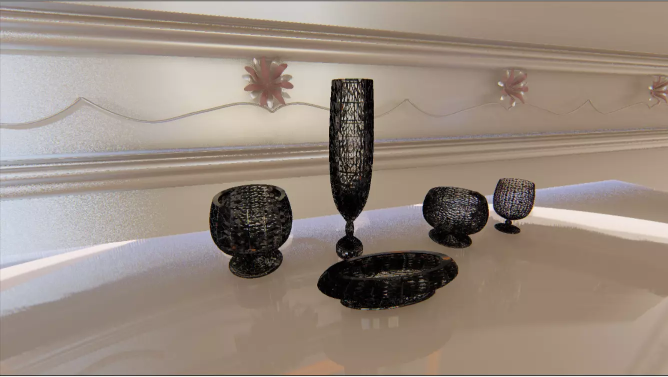 Wicker bowl set vase and plate 3D model_0