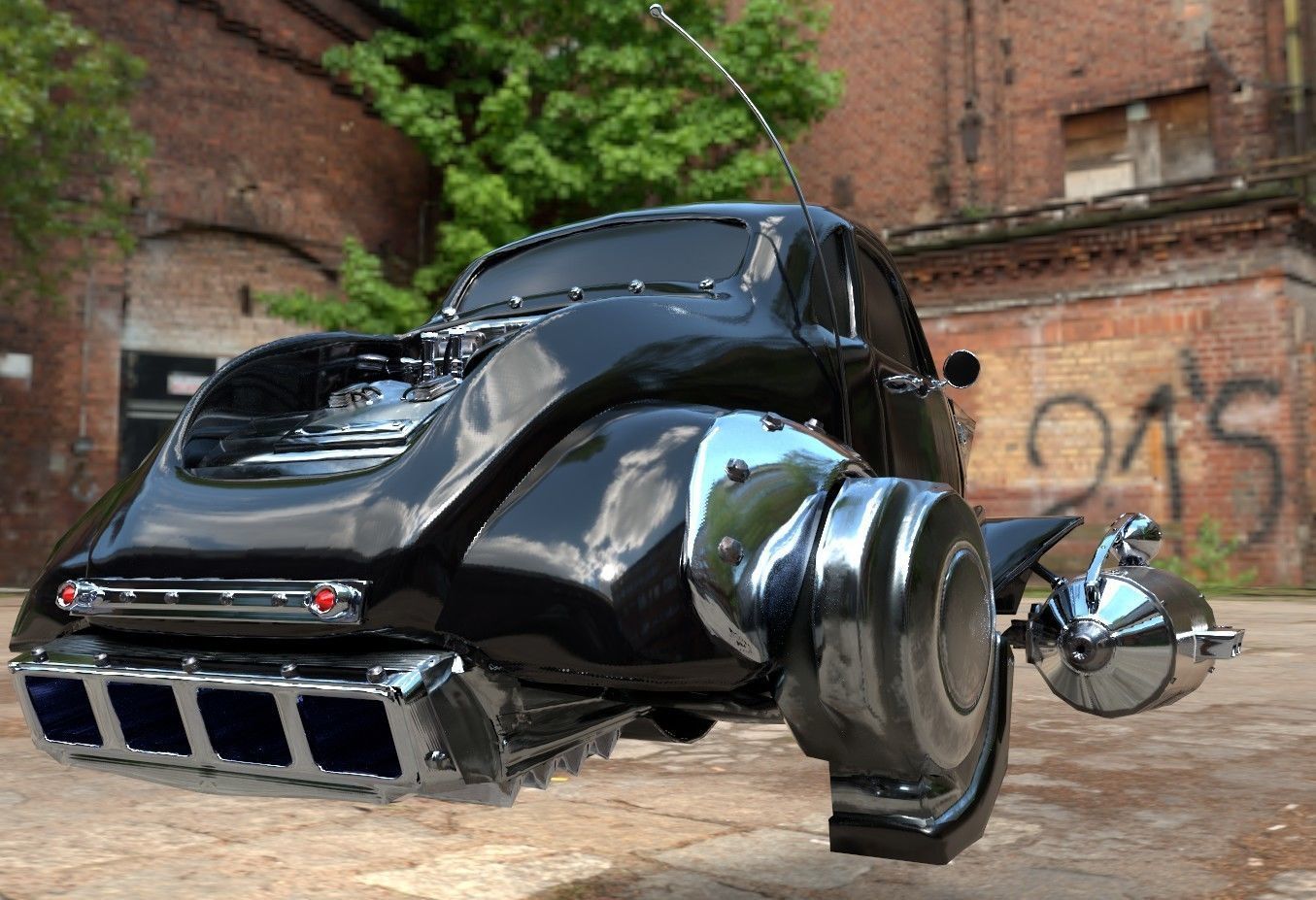 Futuristic Retro Car Low Poly 3D model_5