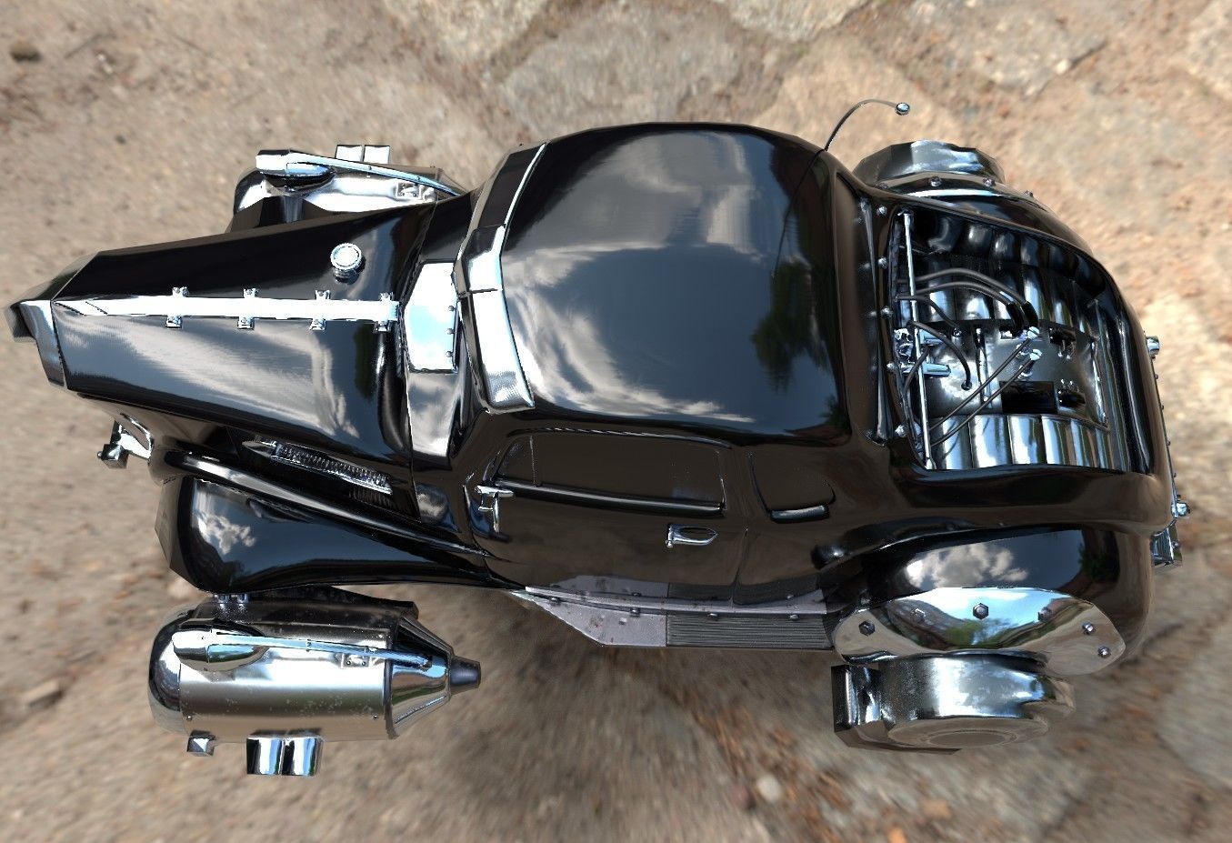 Futuristic Retro Car Low Poly 3D model_10