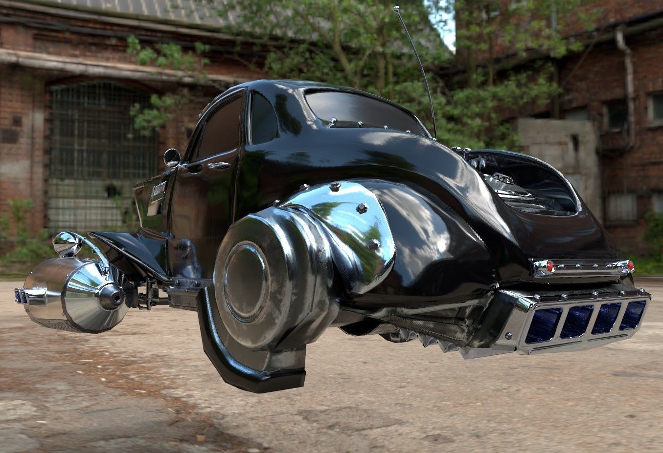 Futuristic Retro Car Low Poly 3D model_13