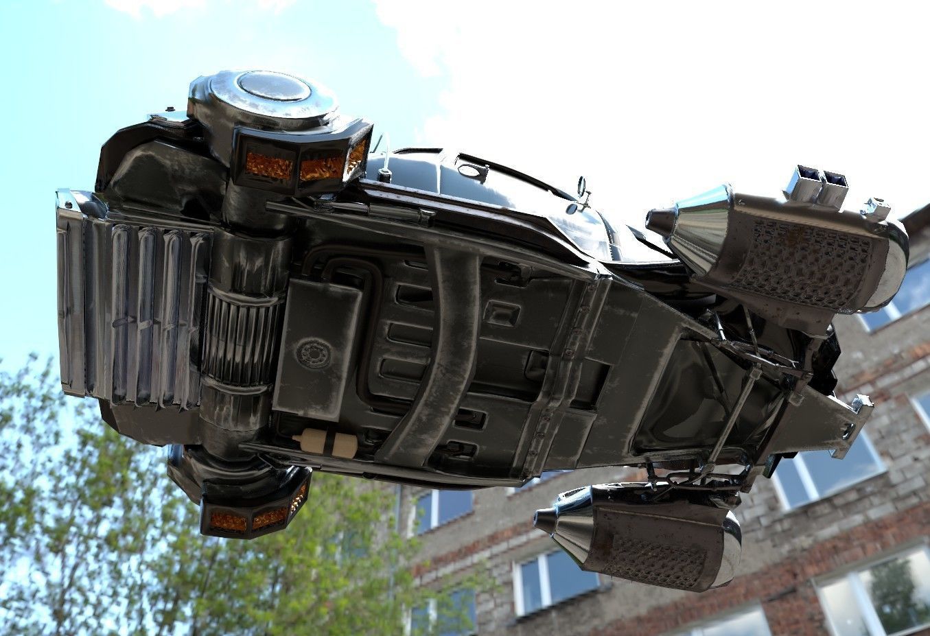 Futuristic Retro Car Low Poly 3D model_8