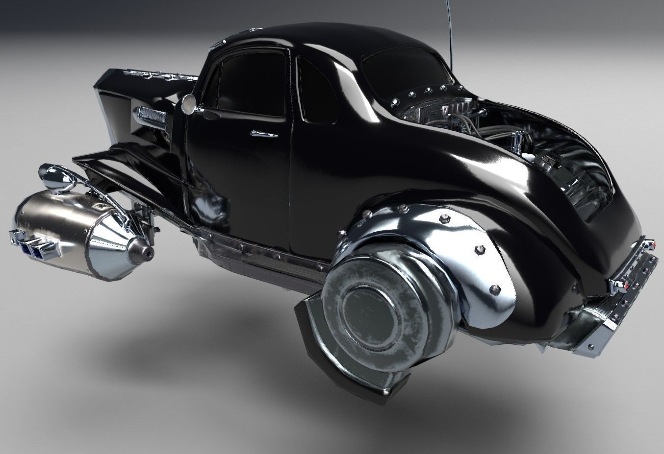 Futuristic Retro Car Low Poly 3D model_15