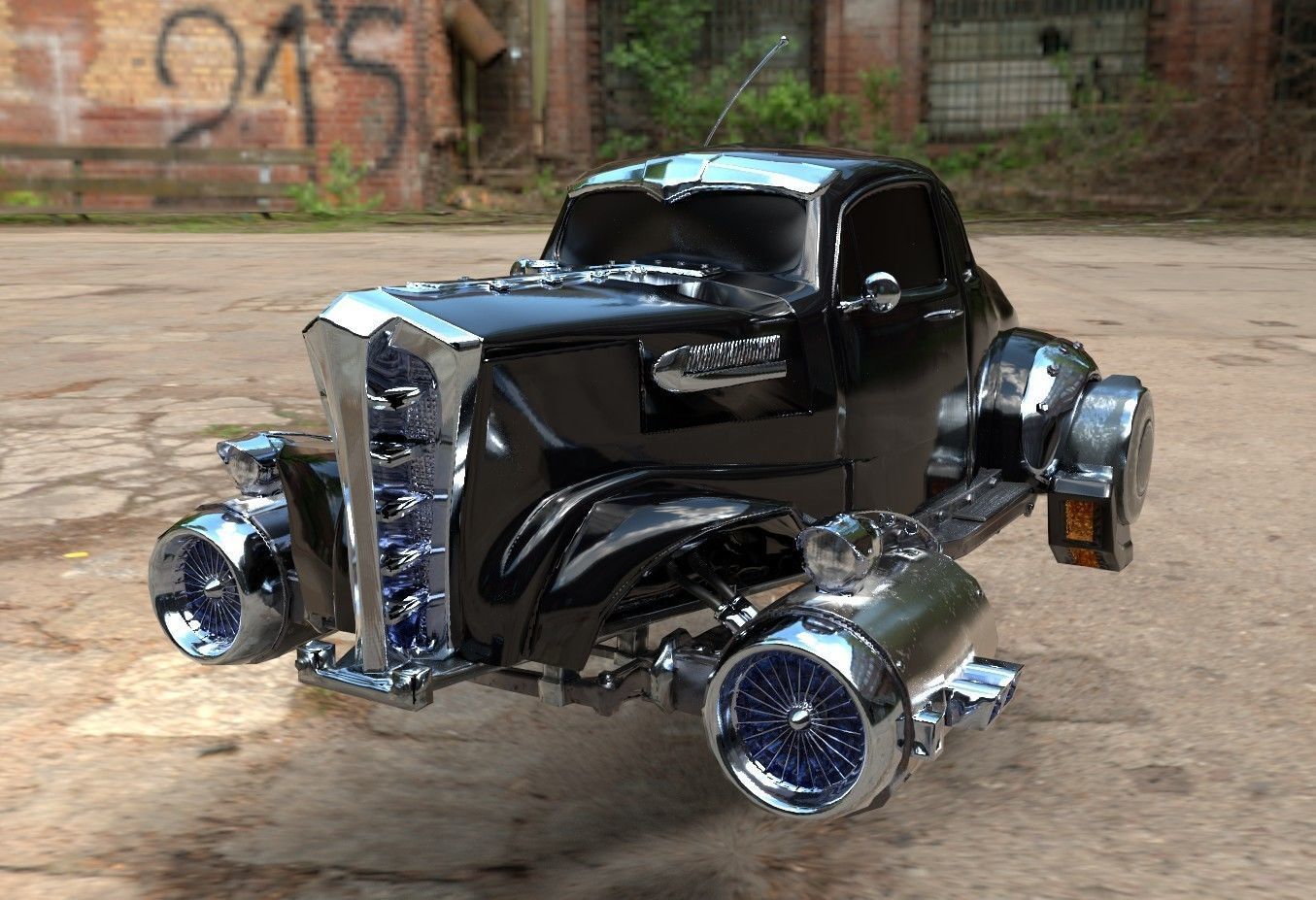 Futuristic Retro Car Low Poly 3D model_4