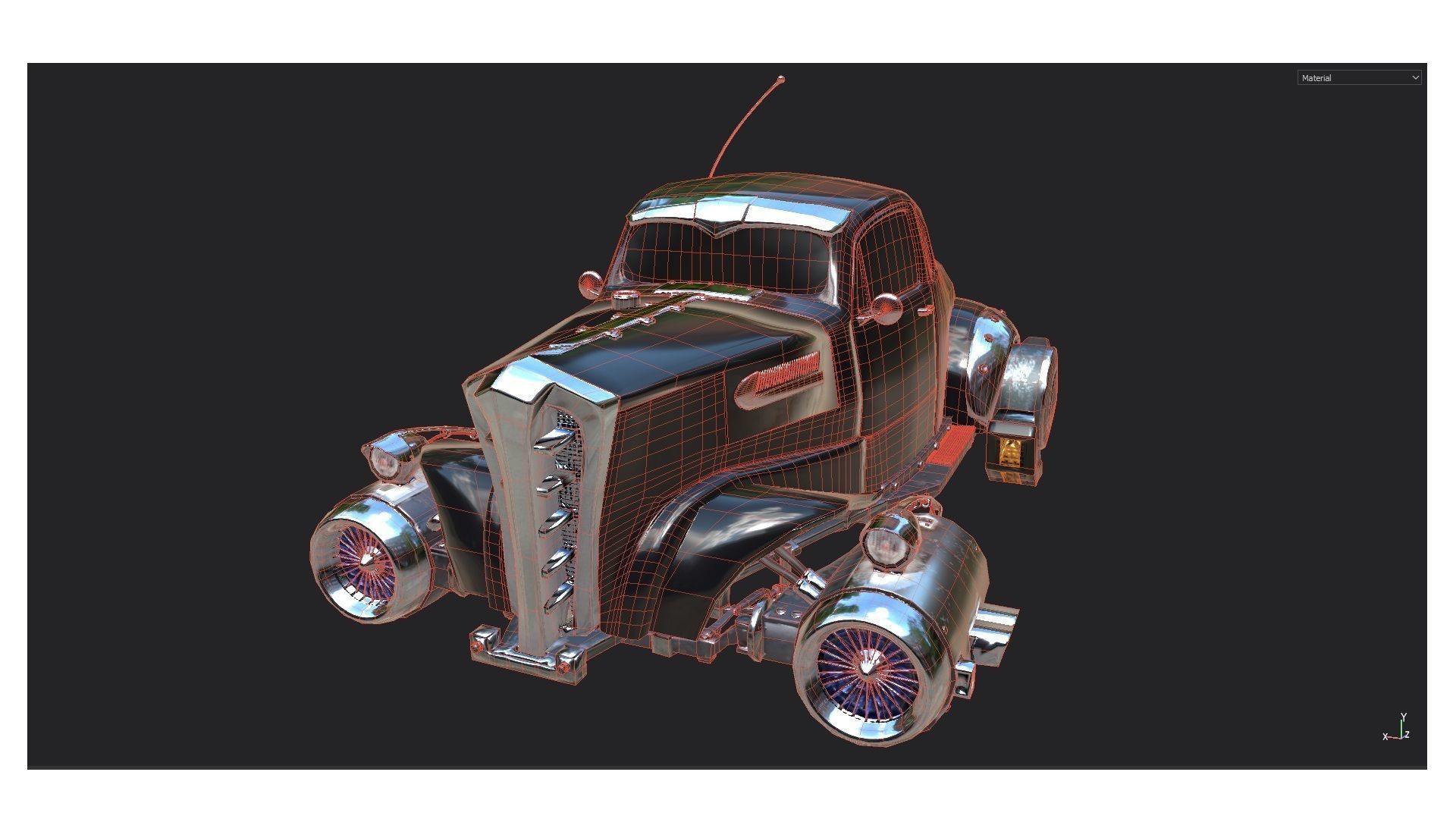 Futuristic Retro Car Low Poly 3D model_19