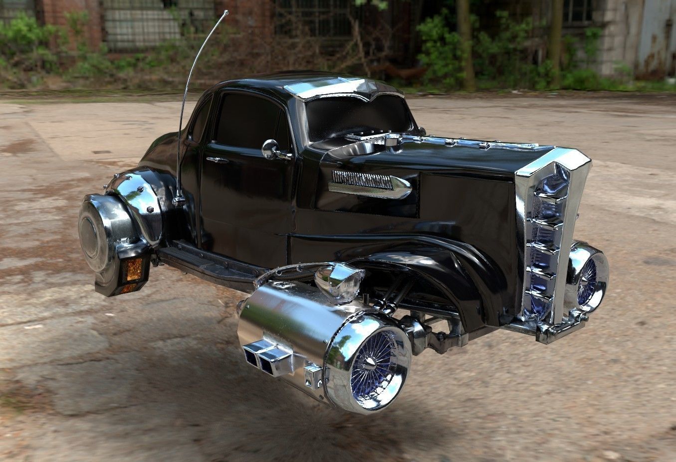 Futuristic Retro Car Low Poly 3D model_7