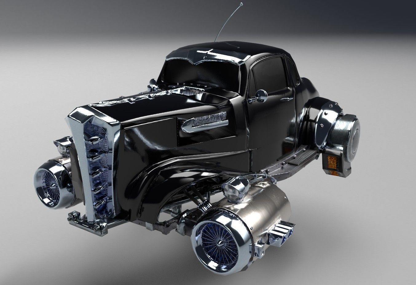 Futuristic Retro Car Low Poly 3D model_1