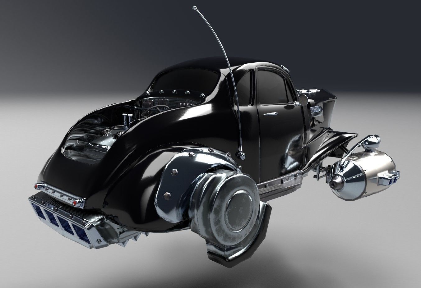 Futuristic Retro Car Low Poly 3D model_14