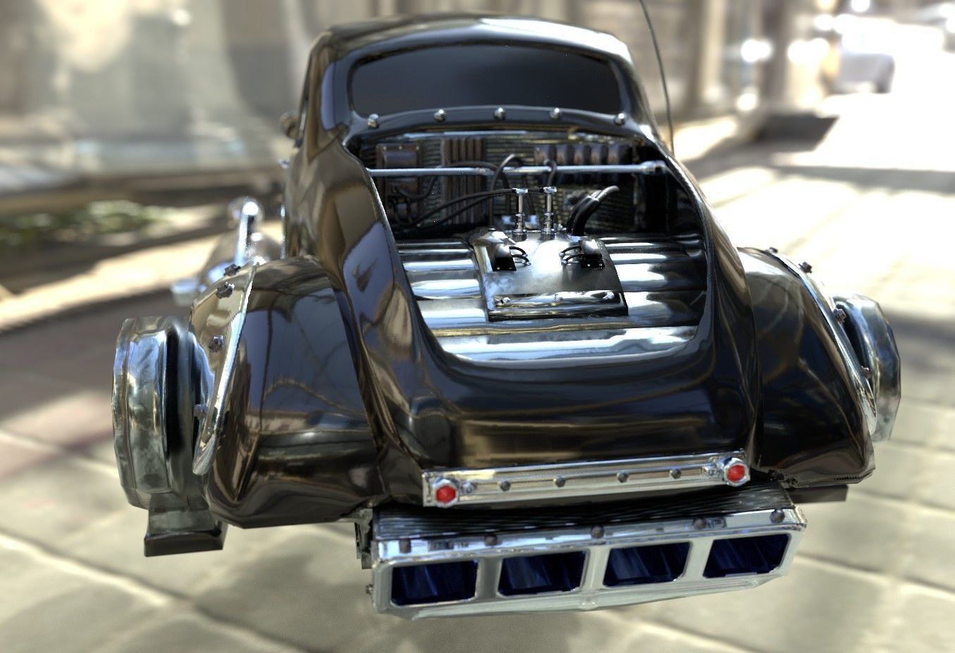 Futuristic Retro Car Low Poly 3D model_18