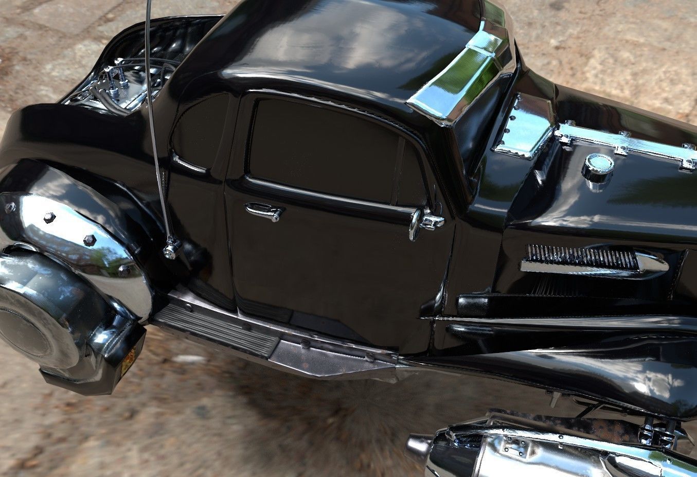 Futuristic Retro Car Low Poly 3D model_12