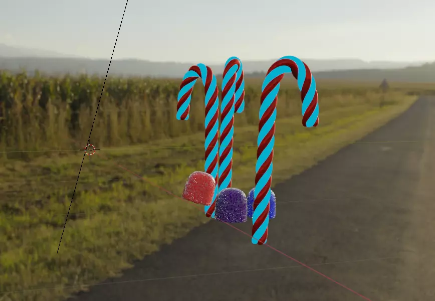 Candy canes on side of road Free 3D model_0