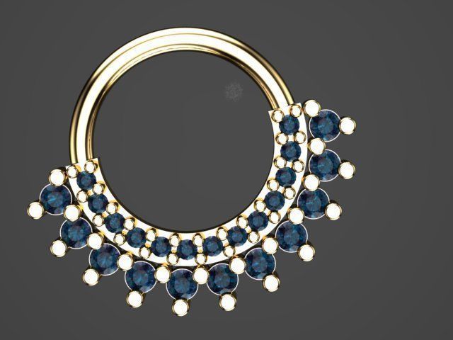 piercing gold plated nose ring with diamonds 3D print model_6