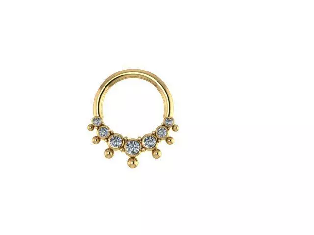 piercing gold plated nose ring with diamonds 3D print model_0