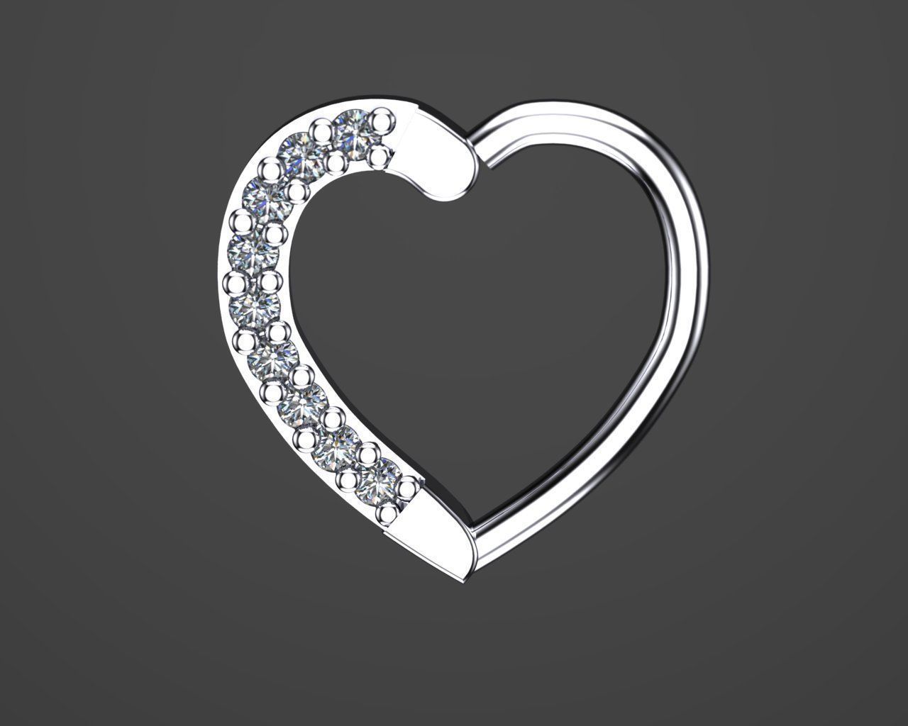 piercing gold plated nose ring with diamonds 3D print model_8